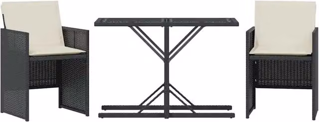 Set da bistrot 3 pezzi in polyrattan con piano in vetro nero e bianco per giardino e balcone – 1