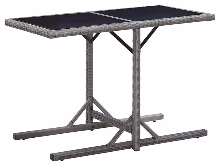 Tavolo da giardino in rattan sintetico con piano in vetro, dimensioni 110x53 cm