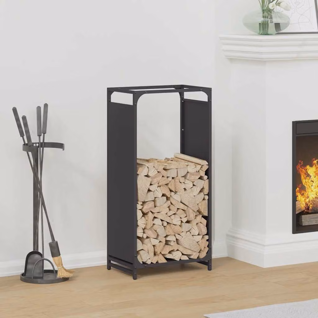 Rastrelliera per legna da ardere vidaXL, colore nero, L 44 cm x P 28 cm x H 90 cm