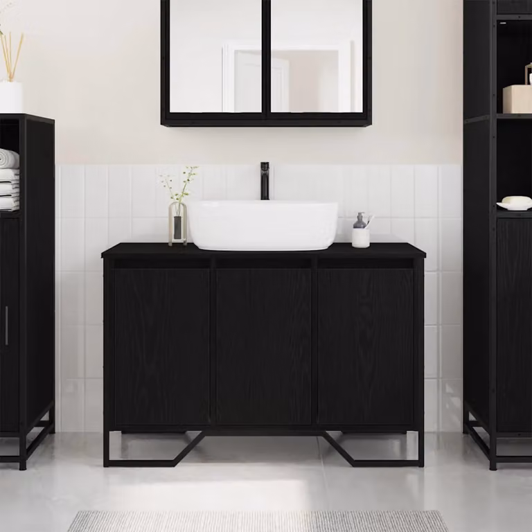 Armadio per lavabo da bagno vidaXL moderno nero con cassetti interni L: 91 cm, P: 35 cm, H: 60 cm