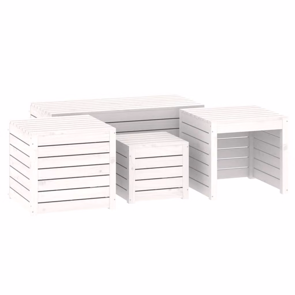 Set Cassette da Giardino 4 pz Bianco in Legno Massello di Pino