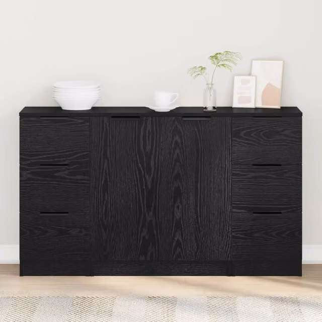 Credenza moderna vidaXL in 3 pezzi color nero lucido in MDF L: 121 cm, P: 30 cm, H: 70 cm
