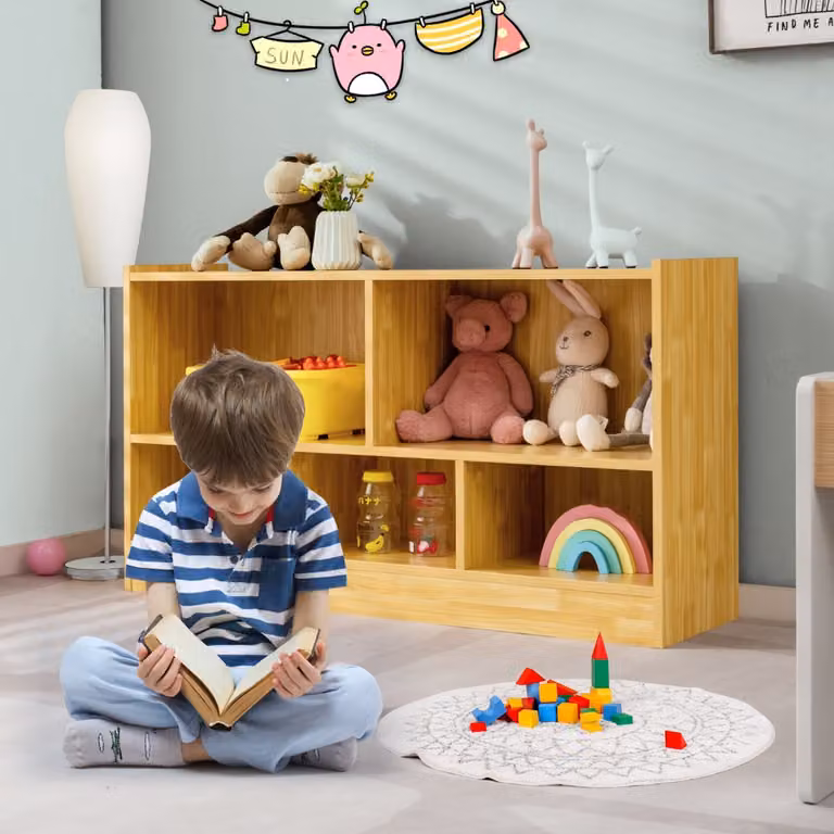Costway Libreria a 5 cubi per bambini e organizer giocattoli, Scaffale legno con 5 scompartimenti per stanza Noce