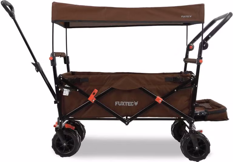Carrello da spiaggia pieghevole FUXTEC FX-CTB800 MARRONE con tettuccio parasole protetto dai raggi UV, maniglia di spinta e prolungamento interno Braun