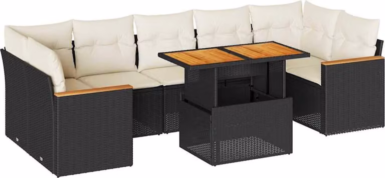 Set Divani da Giardino con Cuscini 8 pz Nero Polyrattan Acacia