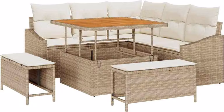 Set Divano da Giardino con cuscino 8 pcs Beige polyrattan