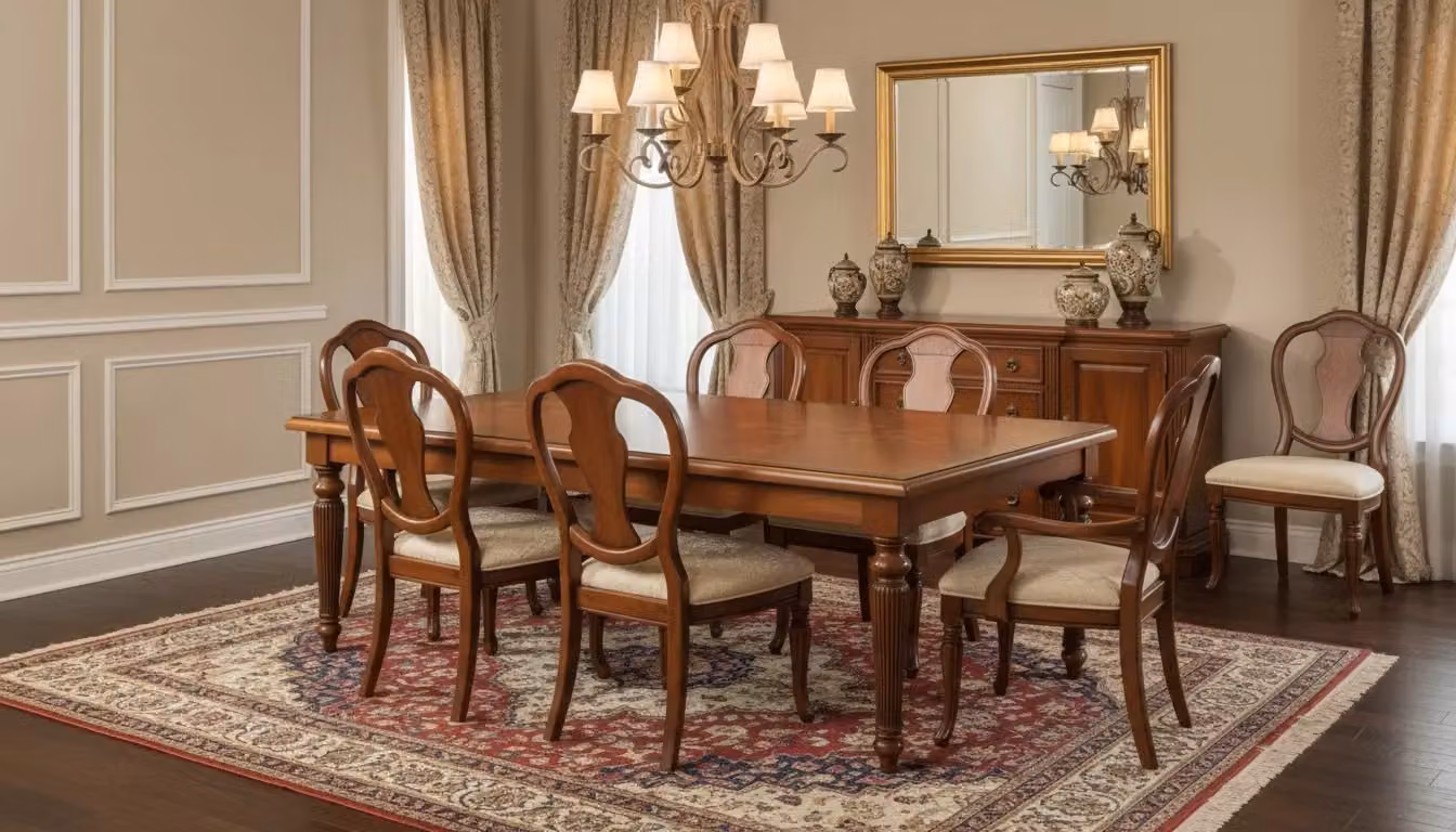 Tavolo fisso classico rettangolare Bassano in legno con intarsio floreale marrone Mobili 2G L: 240 cm, P: 128 cm, H: 78 cm – 2