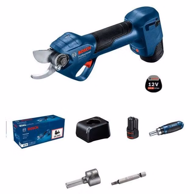 Bosch Pro Pruner GGP 12V-25 Cesoie da giardino professionali a batteria con 2 batterie + 1 caricabatteria - 06008D8100