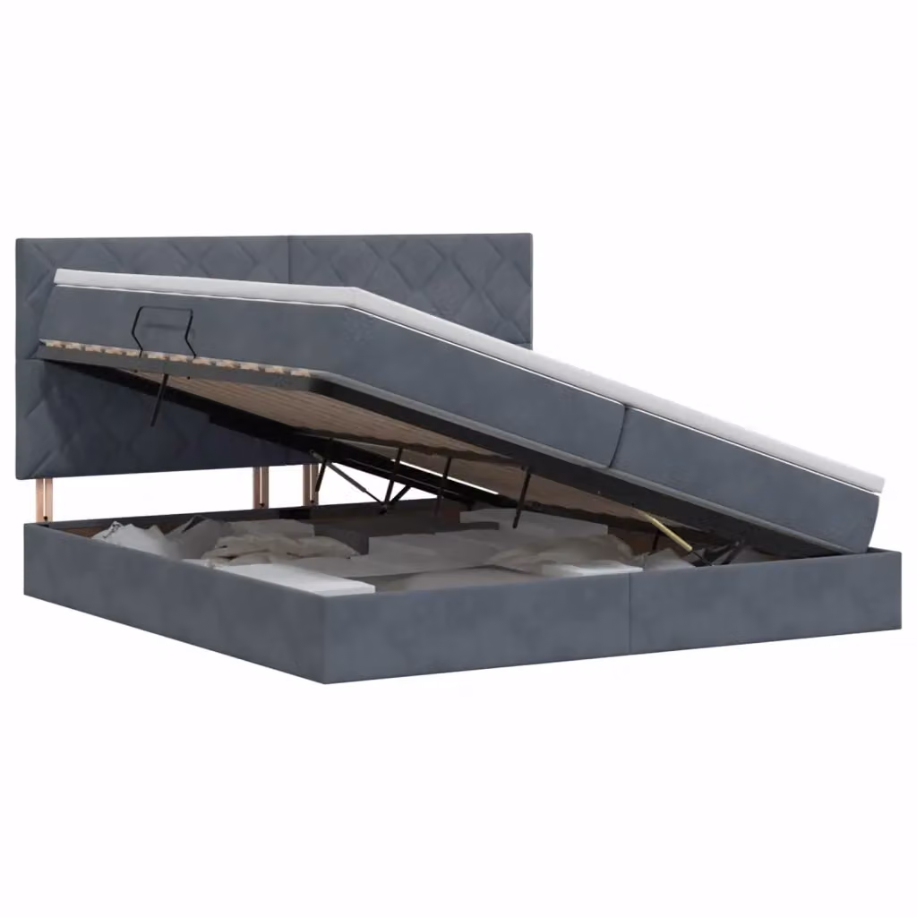 Letto matrimoniale con contenitore vidaXL in tessuto grigio con illuminazione sottostante e porta USB L/P/H: 200 x 200 x 140 cm – 2