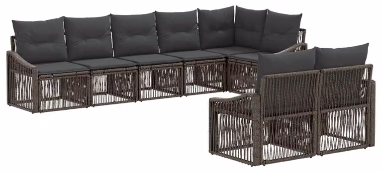 Set da giardino composto da 8 pezzi, colore grigio, realizzato in rattan sintetico