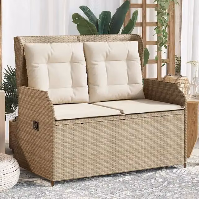 Panca da giardino reclinabile vidaXL in rattan e metallo con cuscini beige e bianchi