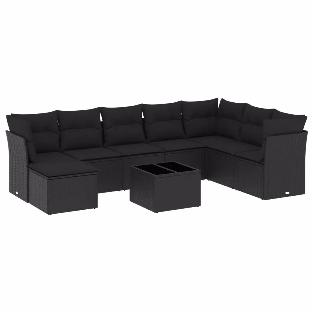 Set di divani da giardino vidaXL 9 pz in polyrattan nero con cuscini e tavolino da esterno – 2