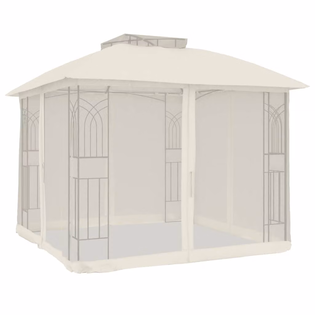 Gazebo con Tetto Doppio e Pareti Rete Crema 2,94x2,94 m Acciaio