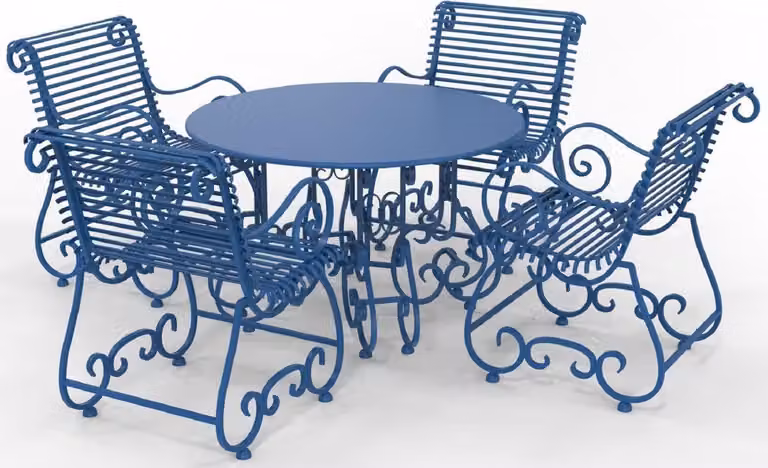 Casa Padrino Set di mobili da giardino in ferro battuto liberty - Vari colori - 1 tavolo rotondo e 4 sedie da giardino con braccioli - Mobili da giardino e da giardino in ferro battuto liberty