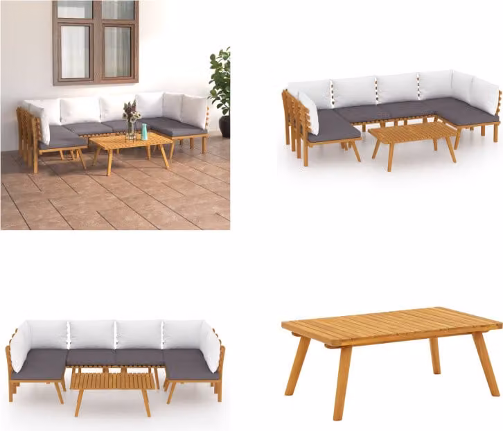vidaXL set salotto da giardino 7 pezzi con cuscini in legno massiccio di acacia - Set salotto da giardino - Set salotto da giardino - Mobili da patio - Mobili da giardino
