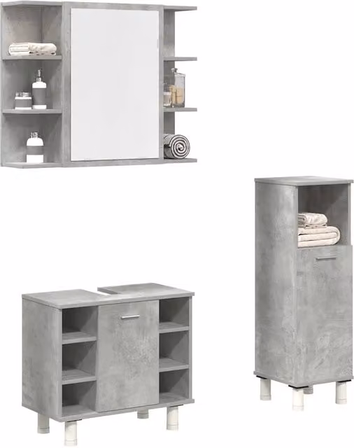 Set Mobili da Bagno 3 pz Grigio Cemento in Legno Multistrato 3324854