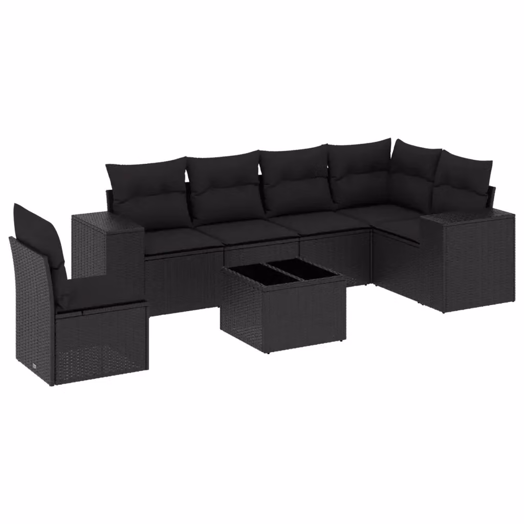 Set Divani da Giardino a L vidaXL in Polyrattan Nero con 7 Cuscini e Tavolino da Esterno – 2