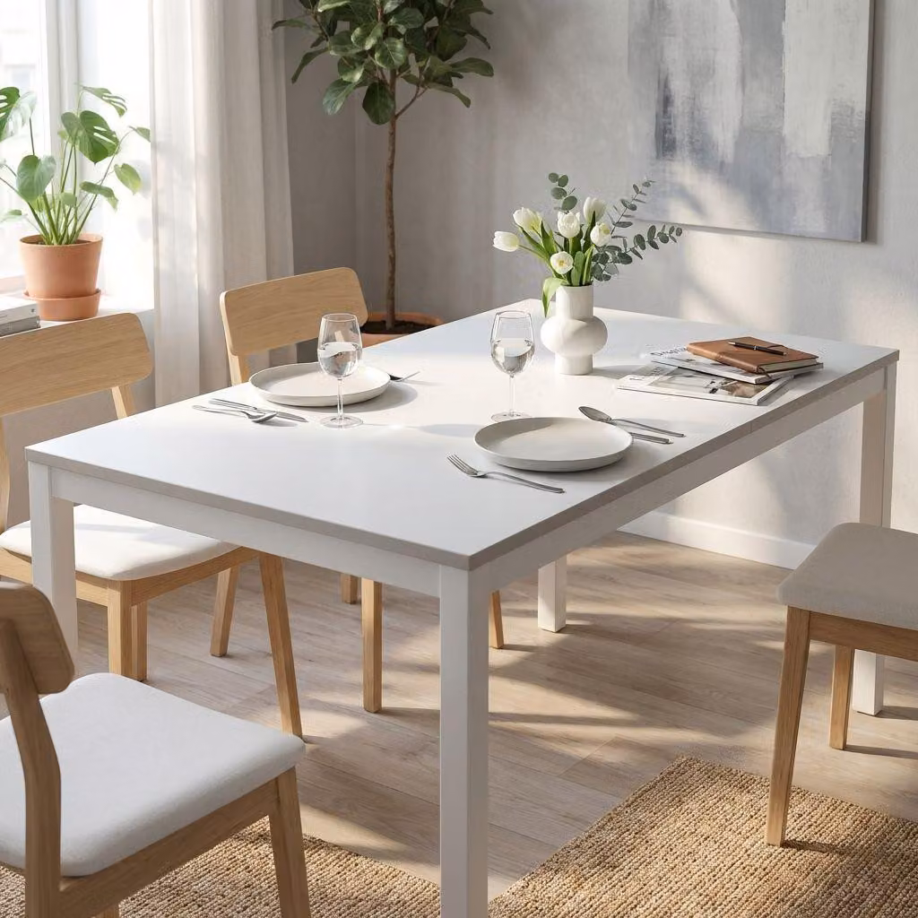 Milani Home - tavolo da pranzo allungabile 120/170 x 80 x 77 cm, bianco, legno e metallo