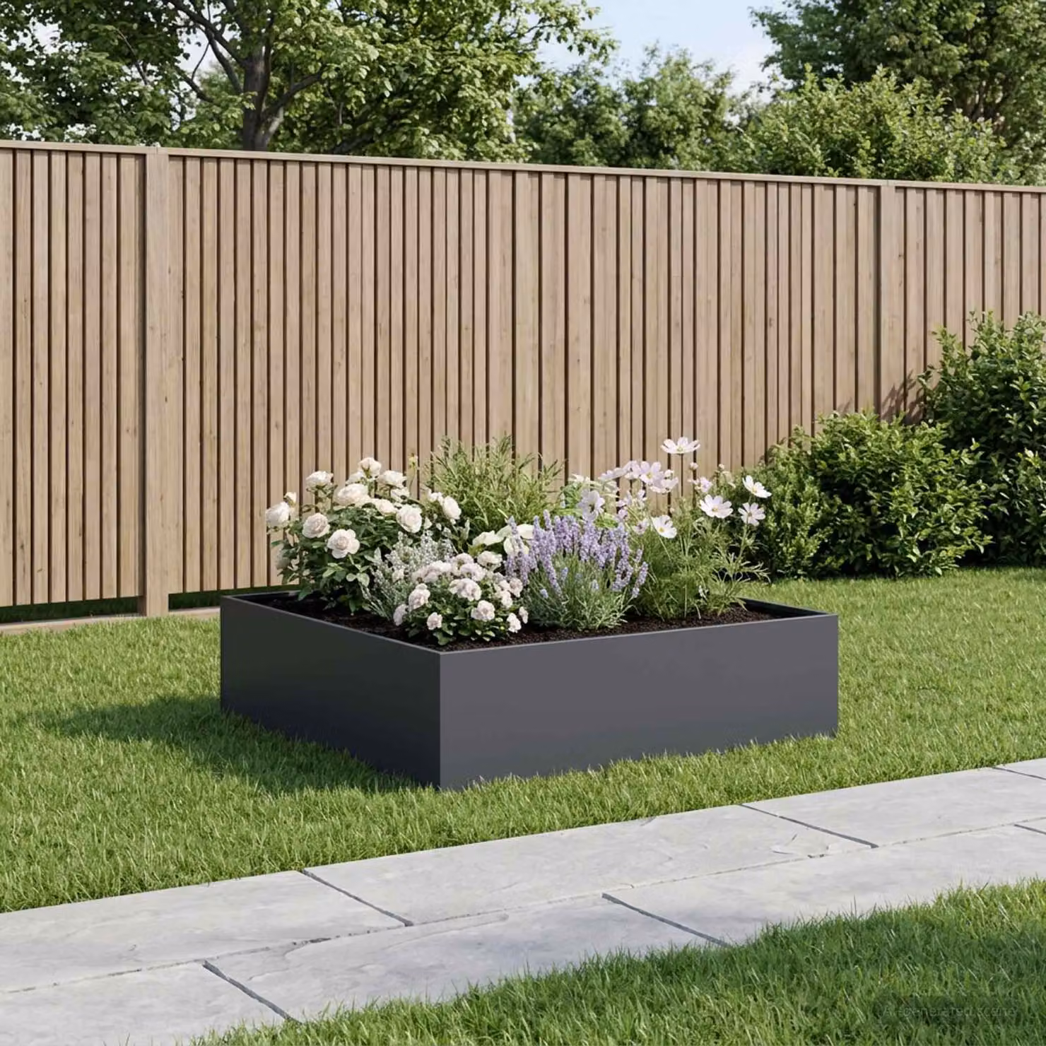 vidaXL Vaso da giardino in metallo Antracite L: 100 cm, P: 100 cm, H: 30 cm