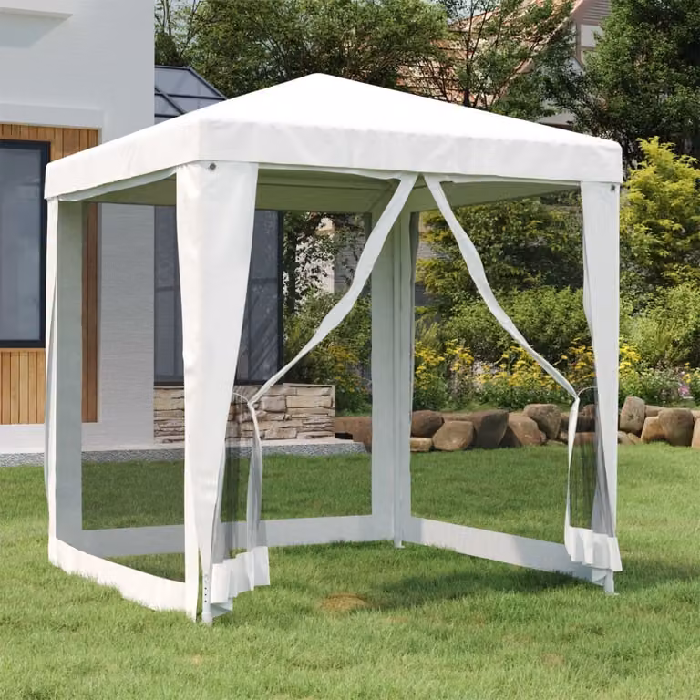 The Living Store Tenda da festa con 4 pareti laterali in rete 2 x 2 m Bianco