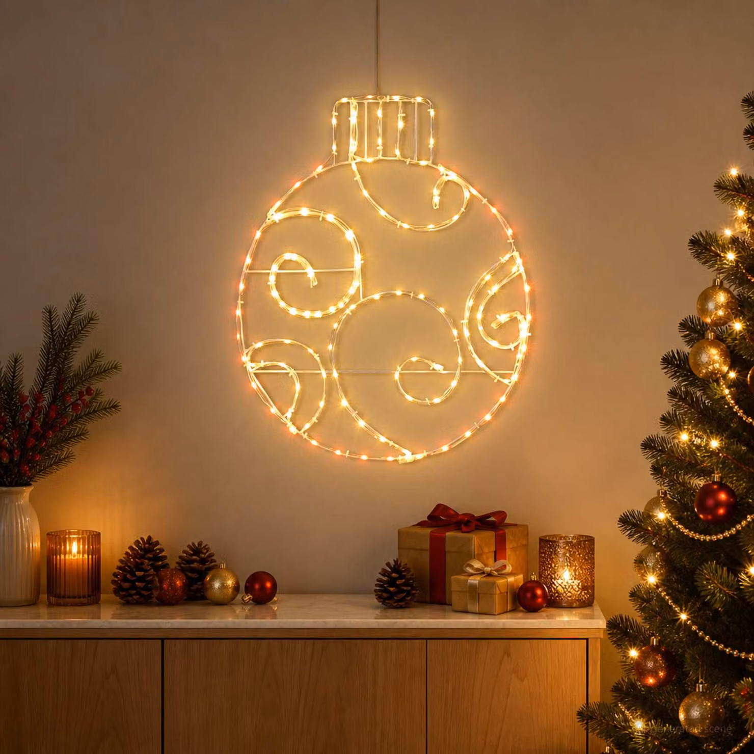 vidaXL Sfera natalizia a LED LOVIISA 160 LED Rosso 55 x 65 cm