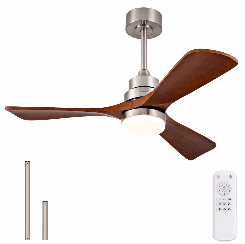 Ventilatore da soffitto MODFU con luce, pale in legno e telecomando, finitura argento e legno – 2