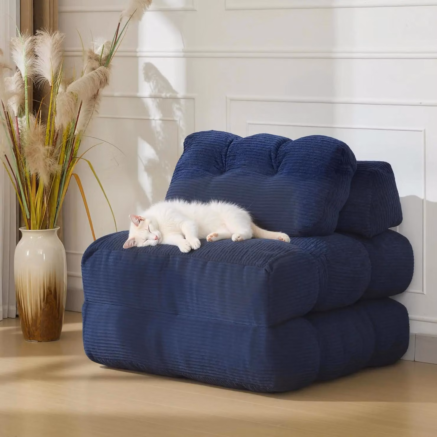 Divano letto pieghevole - Poltrona reclinabile con schienale - Materasso removibile - Poltrona relax - Materiale: poliuretano - Dimensioni: 200 x 85 x 20 cm - Colore: blu navy