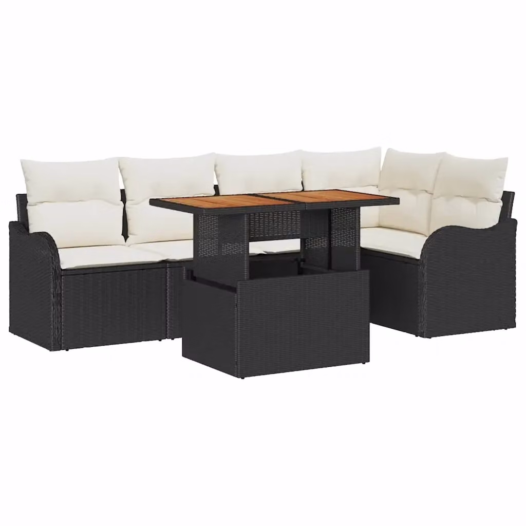 Set Divano da Giardino vidaXL a Forma di L in Polyrattan Nero con Cuscini e Contenitore per l'Archiviazione – 2