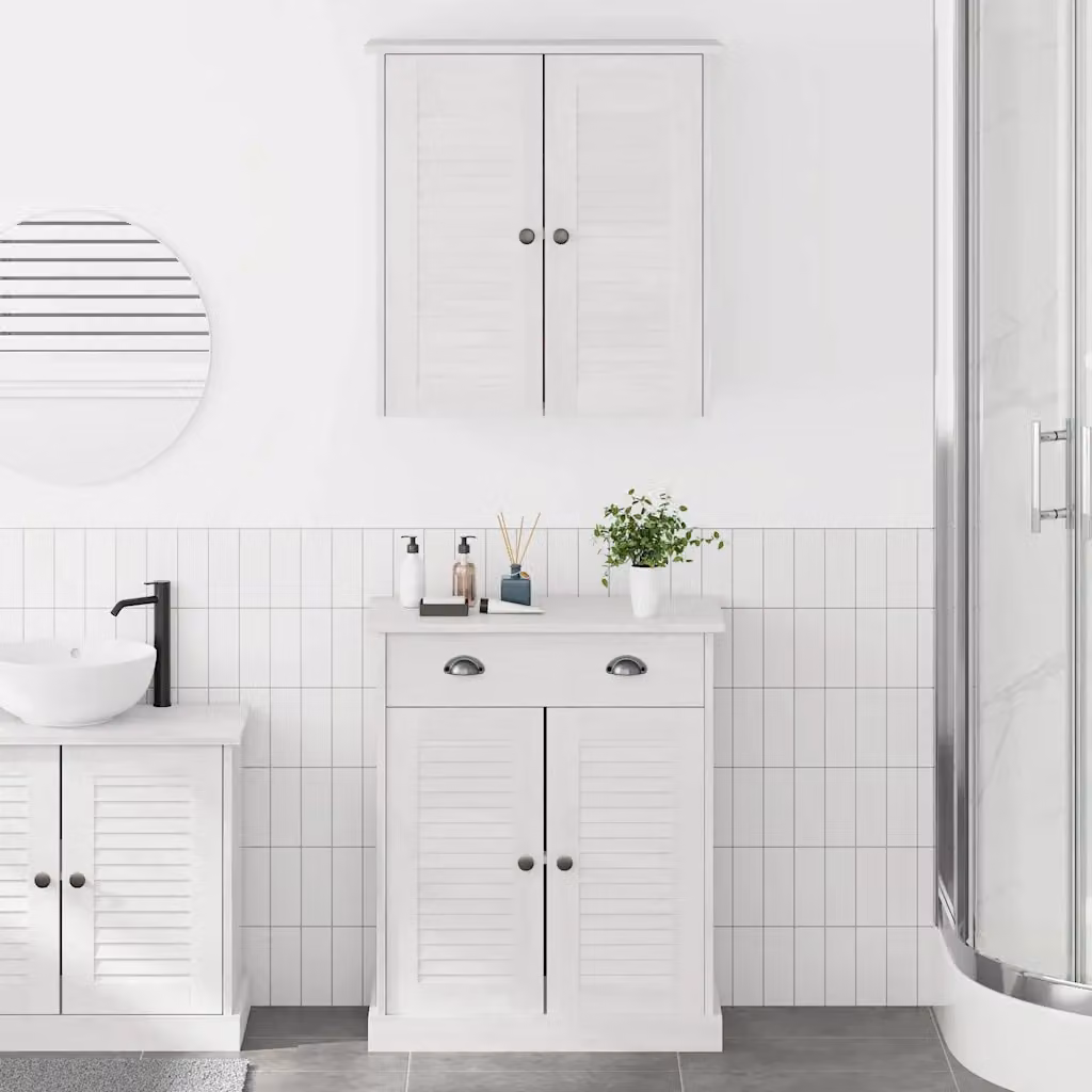 vidaXL Set di mobili per il bagno VIGO in legno di pino, 2 pezzi, Bianco e Bianco Antico, sospesi