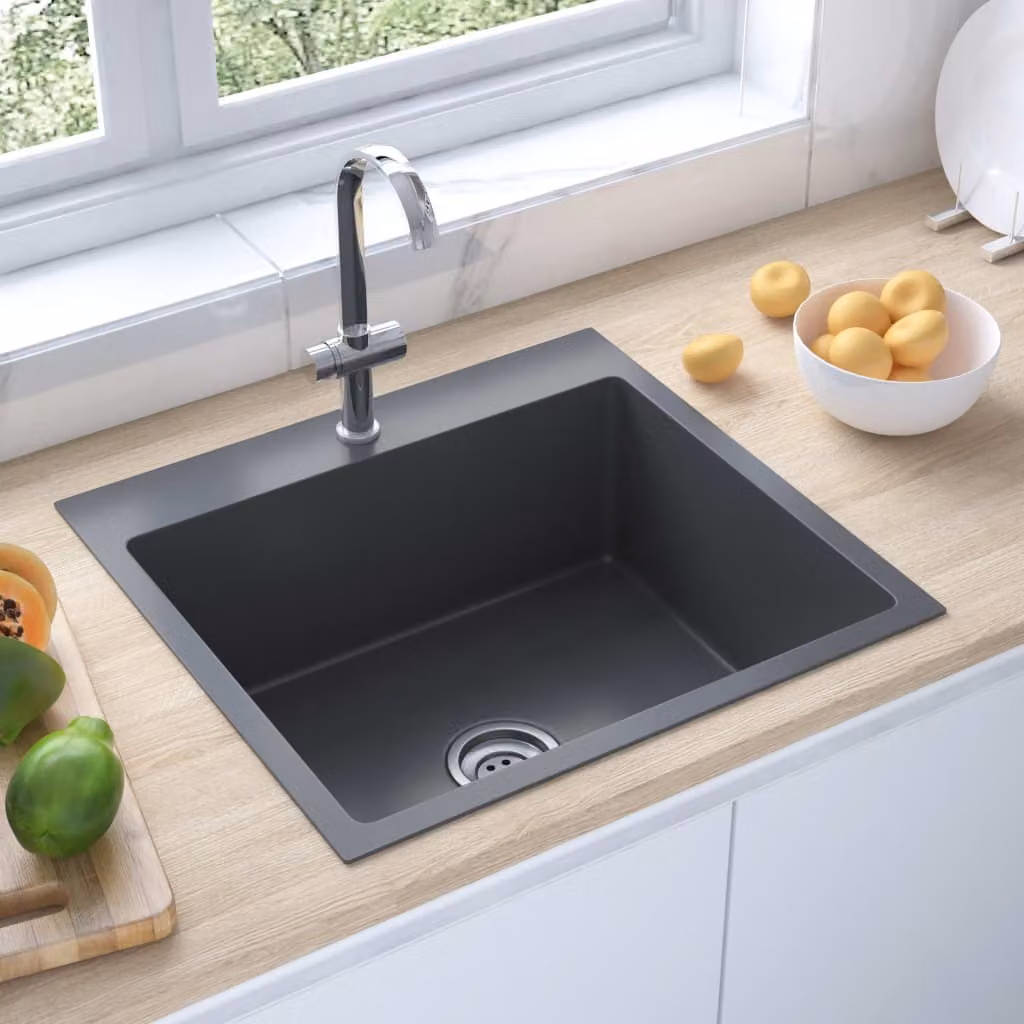 The Living Store Lavello da incasso a mano in acciaio inox nero