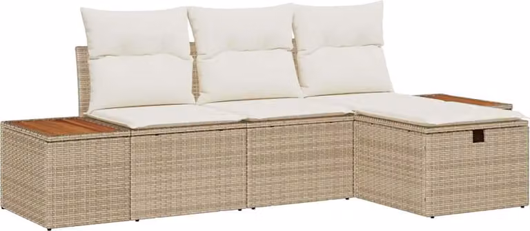 Set Divano da Giardino con cuscino 4 pcs Beige Poly Rattan