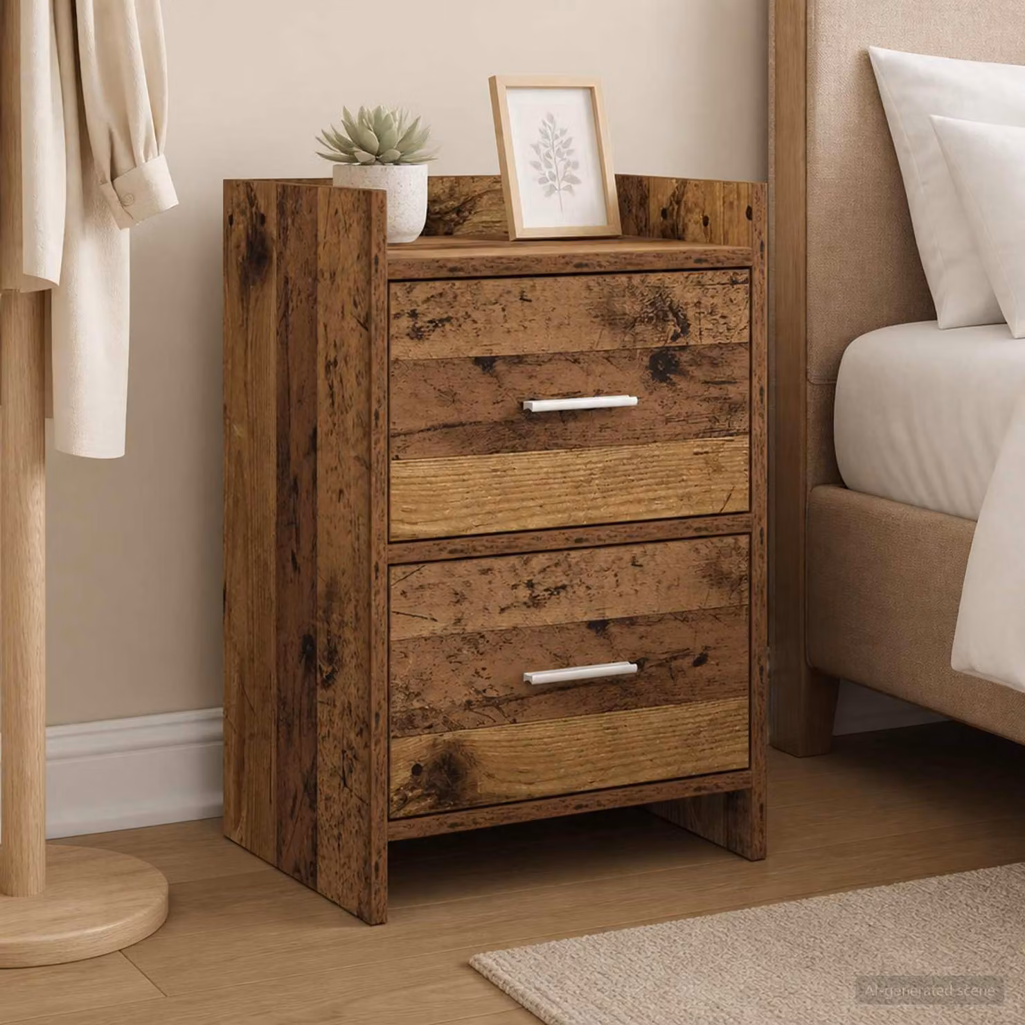 Comodino vidaXL in legno antico e metallo, colore marrone opaco, L 40 cm x P 30 cm x H 60 cm