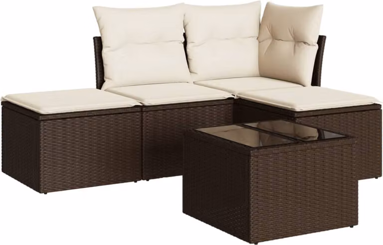 Set Divano da Giardino 5 pz con Cuscini Marrone in Polyrattan