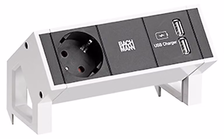 BACHMANN DESK2 1xCEE7/3 Caricatore USB, potenza 0,2 m GST18 RAL9010