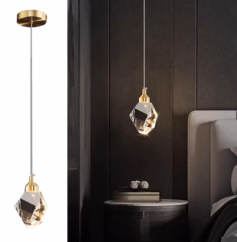 Lampada a sospensione moderna in cristallo, con LED a 3 colori, ideale per cucina, camera da letto e soggiorno
