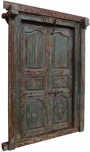 Porta in legno Wanderlust Deco stile antique colore marrone e verde L: 160 cm, P: 27 cm, H: 216 cm