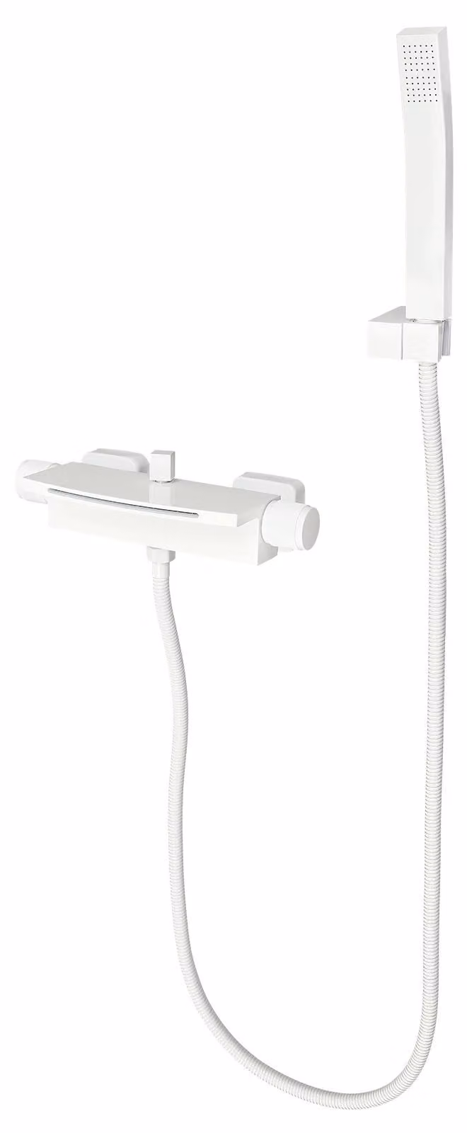 Miscelatore per vasca da bagno a cascata - Miscelatore monocomando da parete - Acciaio inossidabile - Acqua calda e fredda - Bocchetta girevole - Due manopole - Bianco