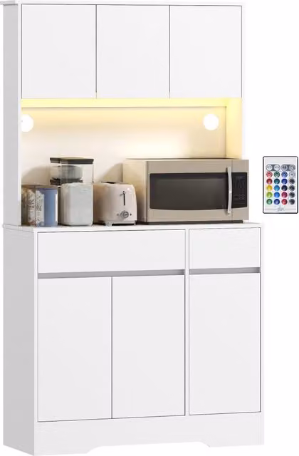 Mobile da cucina con 6 ante e 2 cassetti, piano di lavoro, luce LED ¨C Minimal ¨C bianco