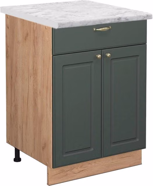 Mobiletto base per cucina Fame-Line Verde-oro rustico/Rovere dorato 60 cm con cassetto, PL Marmo Vicco
