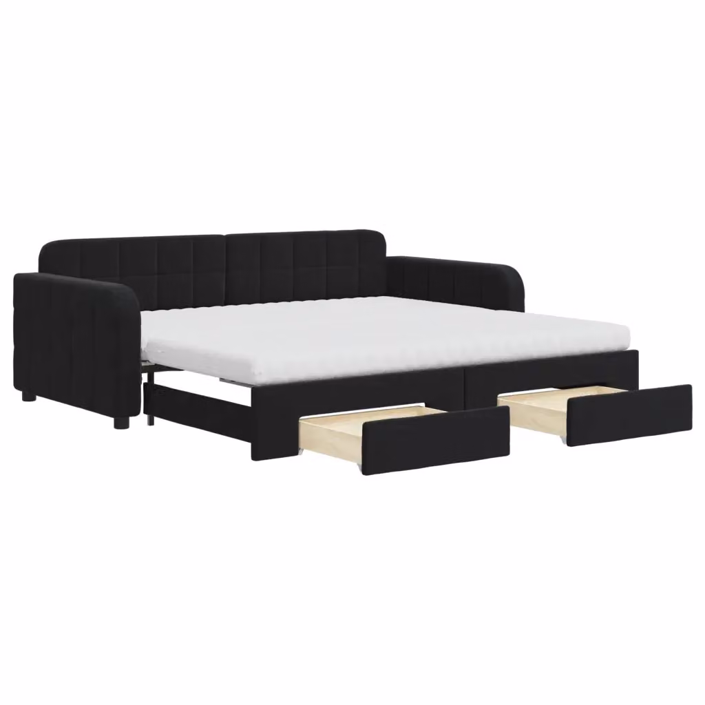 Divano Letto Estraibile con Cassetti vidaXL in Velluto Nero per Soggiorno e Camera da Letto 90x190 cm – 2