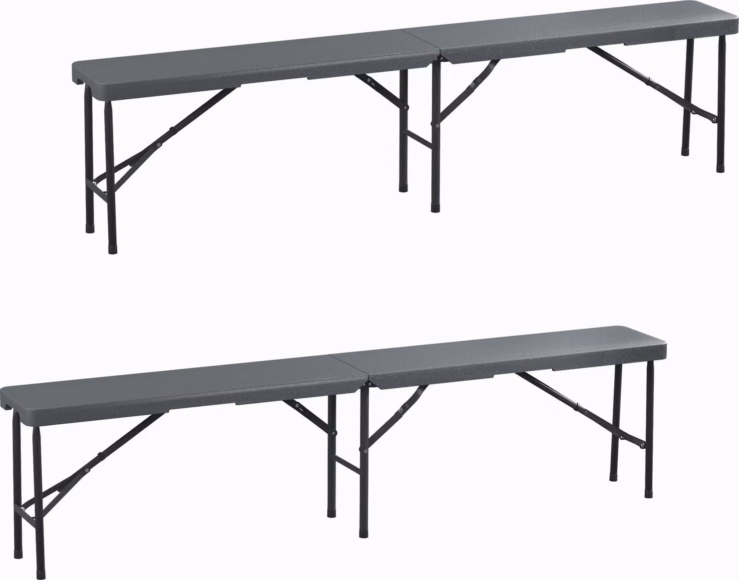 Set di 2 panche da birreria Relaxdays, pieghevoli, in plastica e acciaio, per campeggio, balcone e giardino, A x L x P: 43 x 180 x 25 cm, grigio