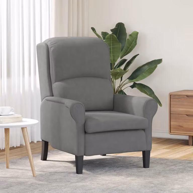 Poltrona moderna vidaXL in microfibra grigia con braccioli e struttura in legno, L: 76 cm, P: 94 cm, H: 102 cm