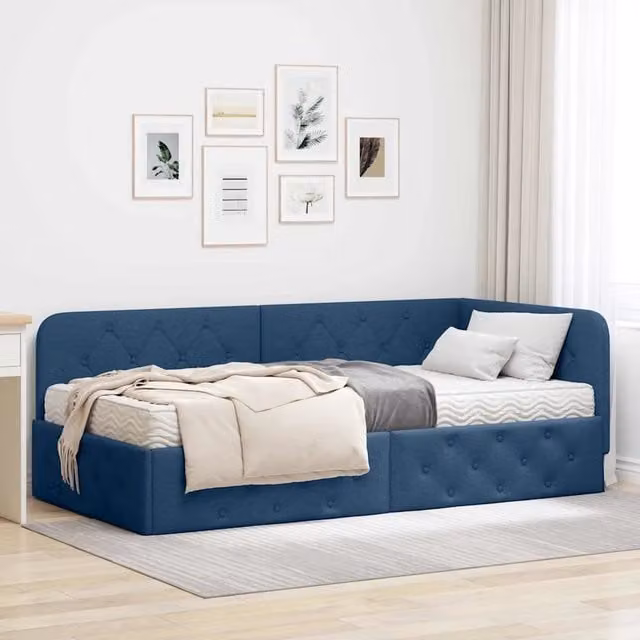 Letto ad angolo moderno vidaXL con chaise longue asimmetrica in tessuto blu, L/P/H: 204 x 140 x 94 cm – 1