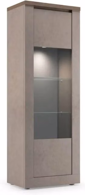 Vetrina SASHA – 1 porta con ripiani in legno e vetro – Bronzo e piano in legno Mercurio