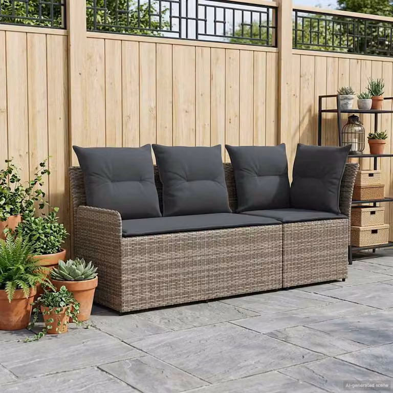 Set di 2 divani angolari vidaXL in rattan e metallo con cuscini imbottiti grigio antracite per giardino e terrazzo