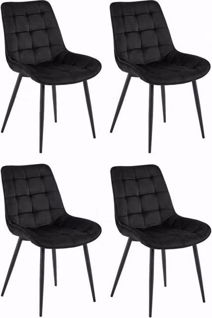 Set di 4 sedie VALORA in velluto nero con struttura in metallo per soggiorno e sala da pranzo – 1