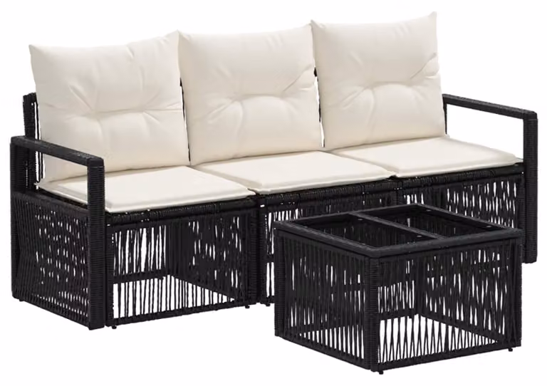 Set Divano da Giardino 4 pcs Nero polyrattan