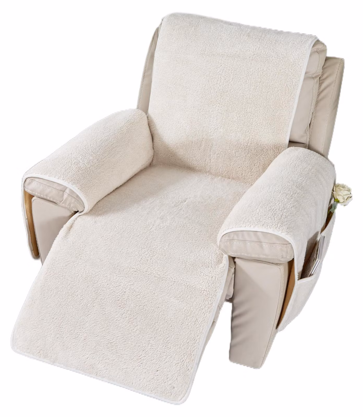 Elzusha - Poltrona relax con rivestimento in tessuto Sherpa - Copripoltrona antiscivolo, color crema, 76x231 cm