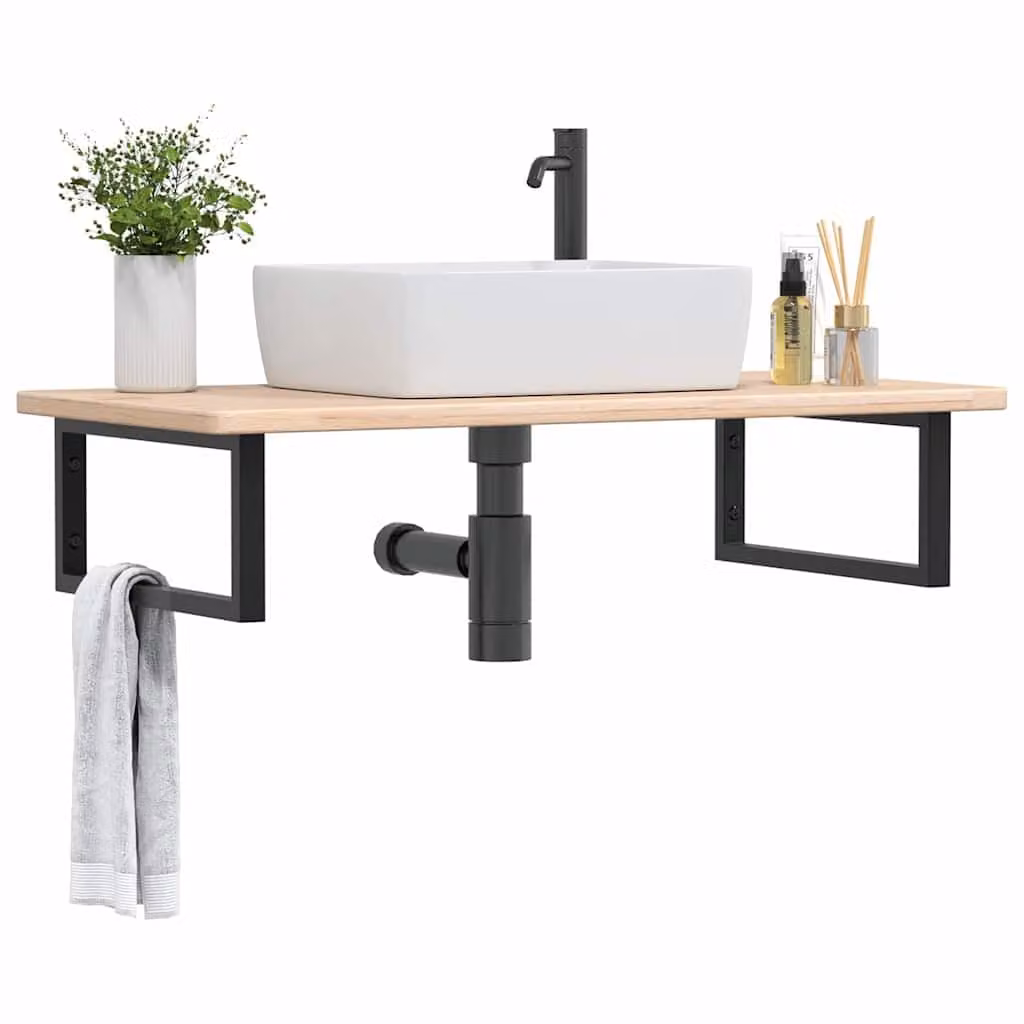 vidaXL Ripiano a Parete per Lavabo Moderno in Acciaio e Rovere, Nero e Marrone