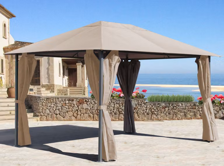 Padiglione da giardino in metallo Nizza 3x4m sabbia con 4 pannelli laterali Tenda per feste